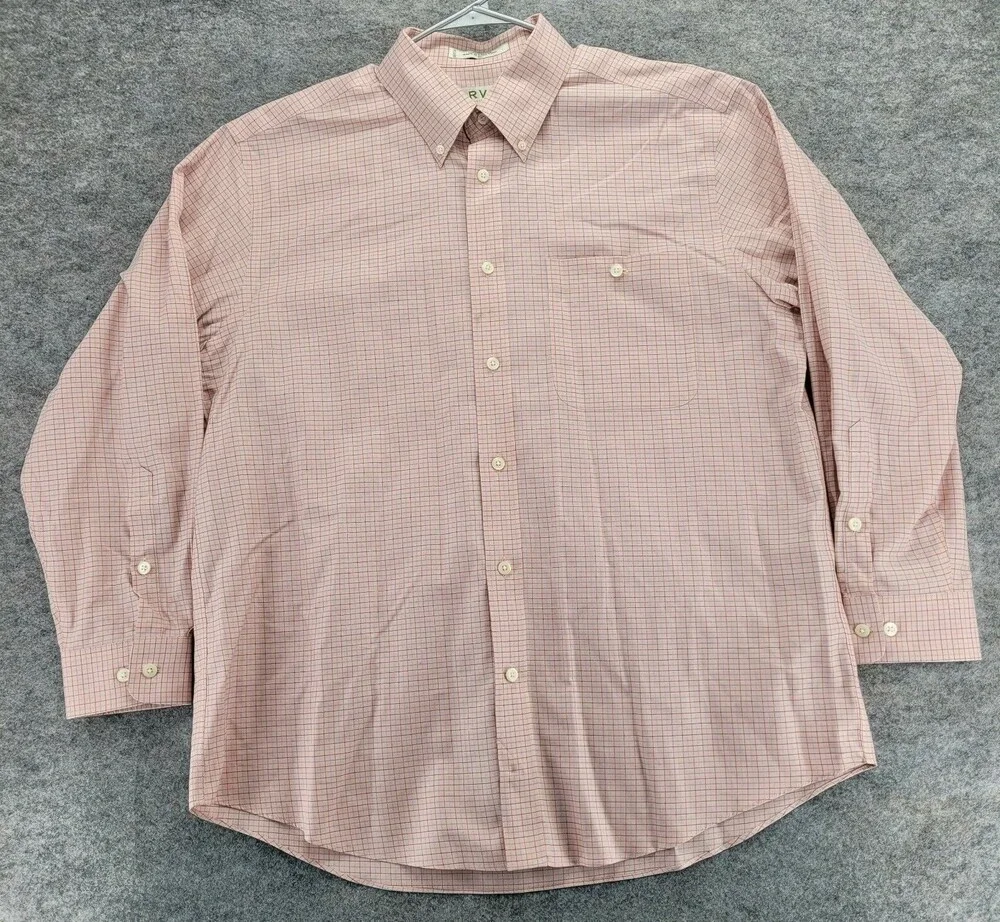 Orvis Button Down Shirt Mens Size XL Long Sleeve Pink Check Cotton